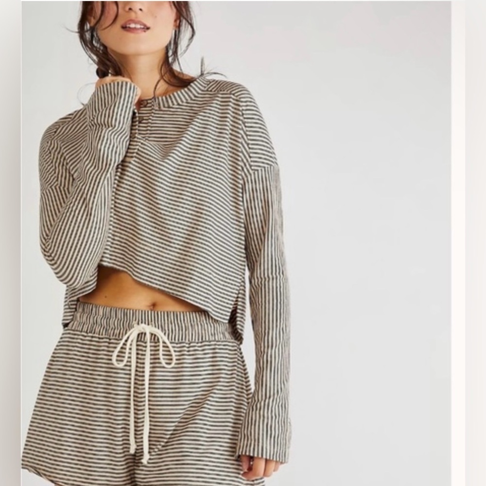 Free People Intimately Seeing Stripes Sleepwear Top- Cropped- Size XS- Top Only